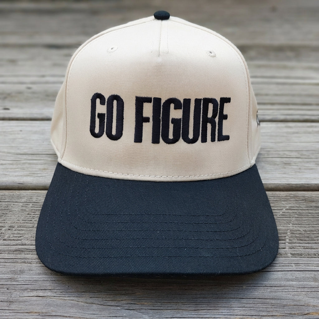 Go Figure embroidered on two-tone structured 5-panel hat, front view