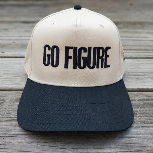Go Figure embroidered on two-tone structured 5-panel hat, front view